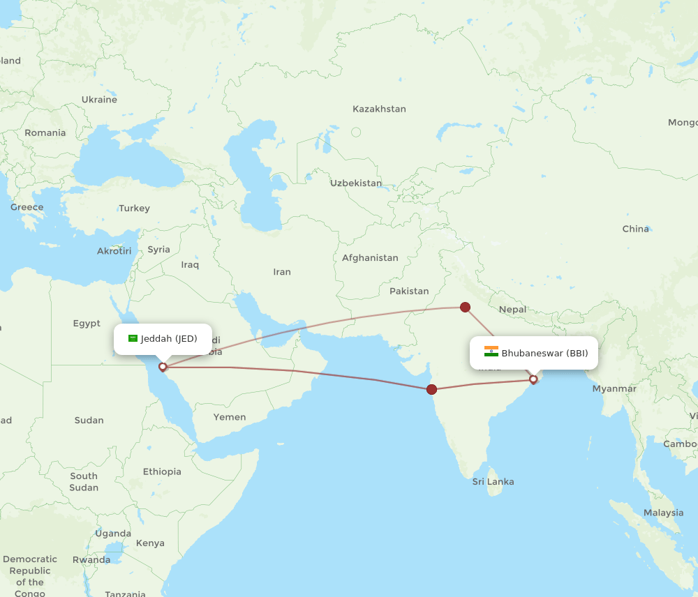 JED-BBI flight routes
