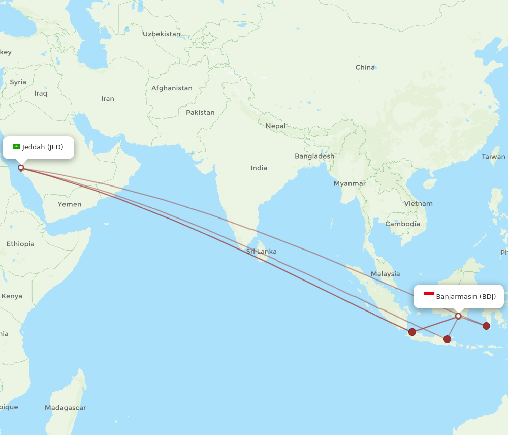 JED to BDJ flights and routes map