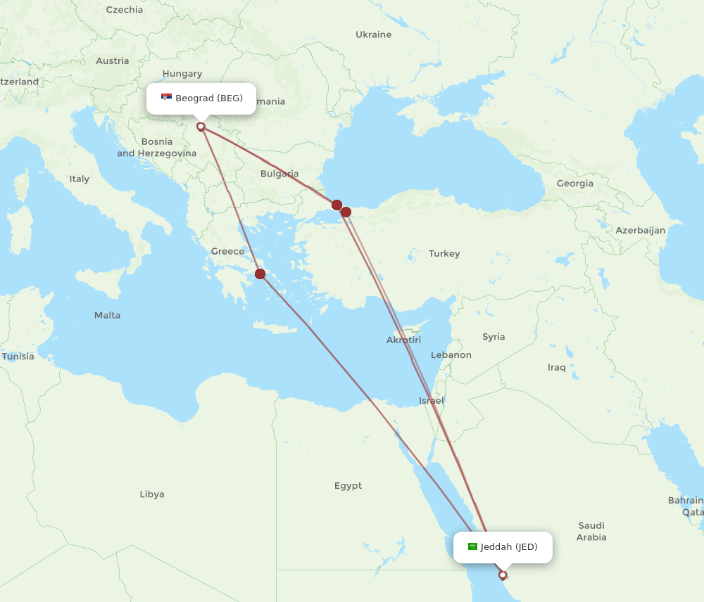 JED-BEG flight routes