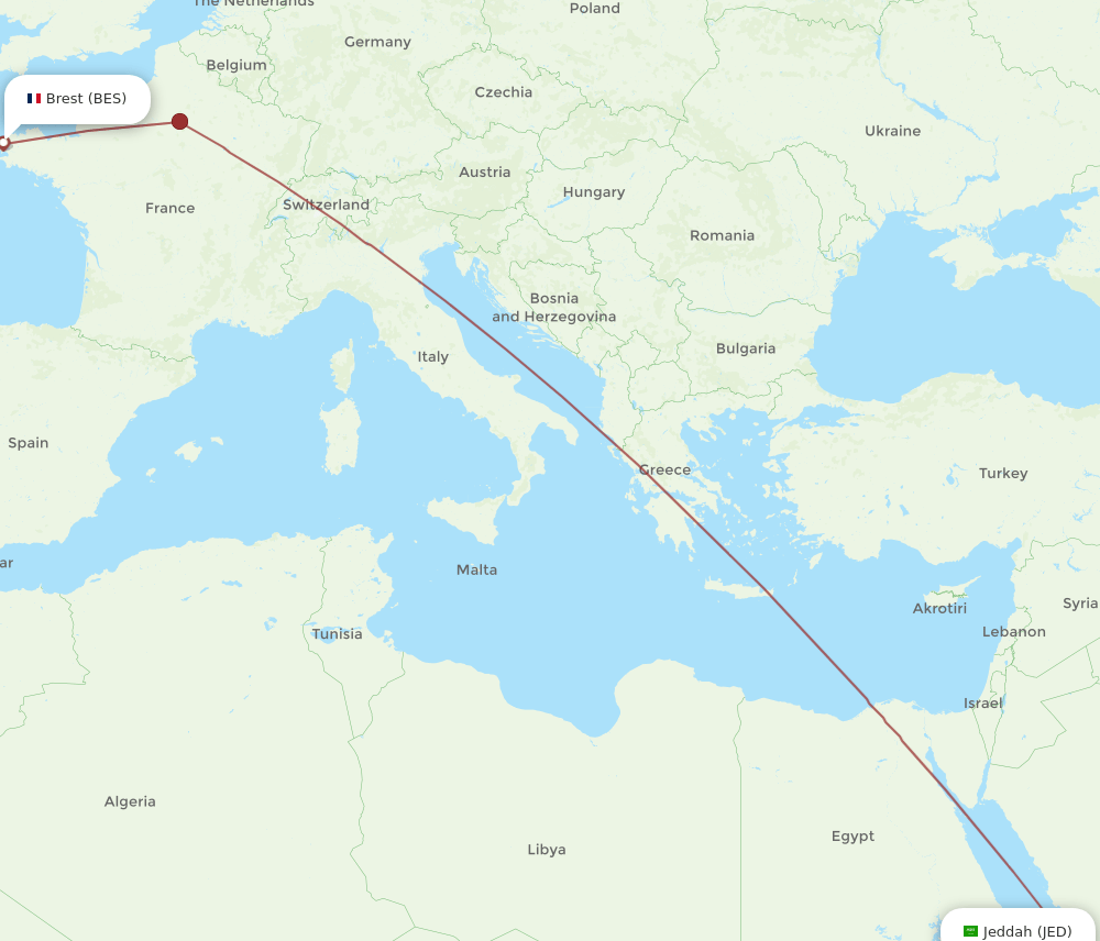 JED-BES flight routes