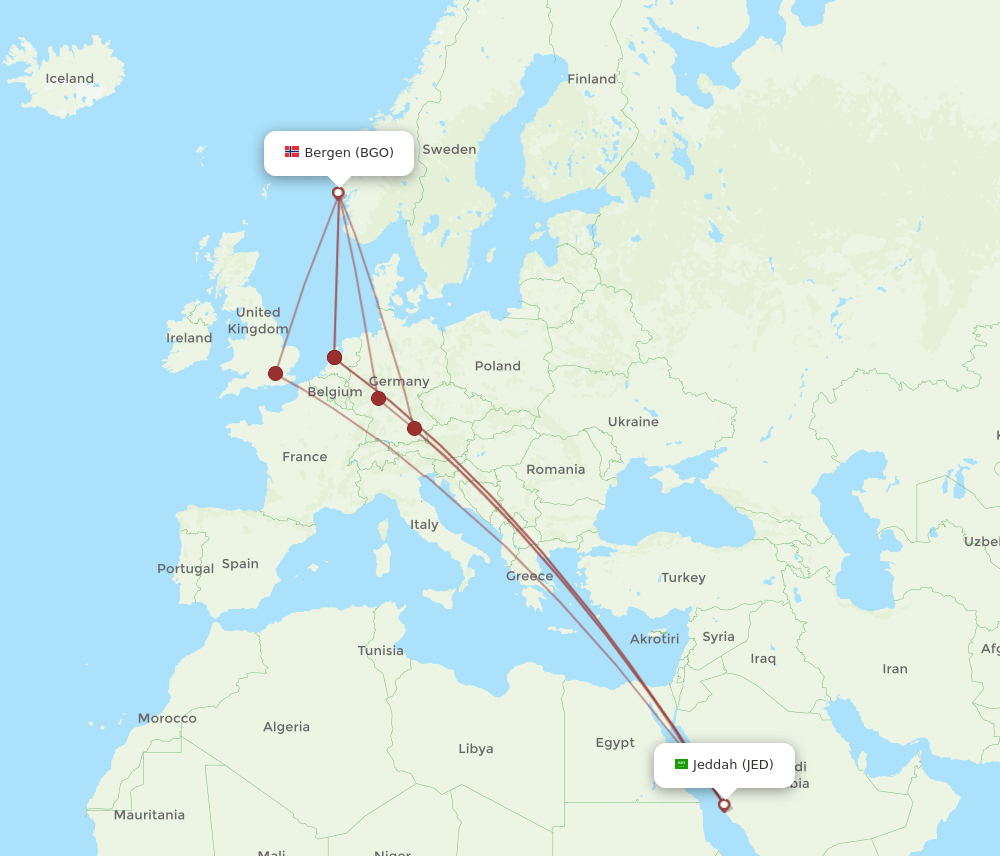 JED-BGO flight routes