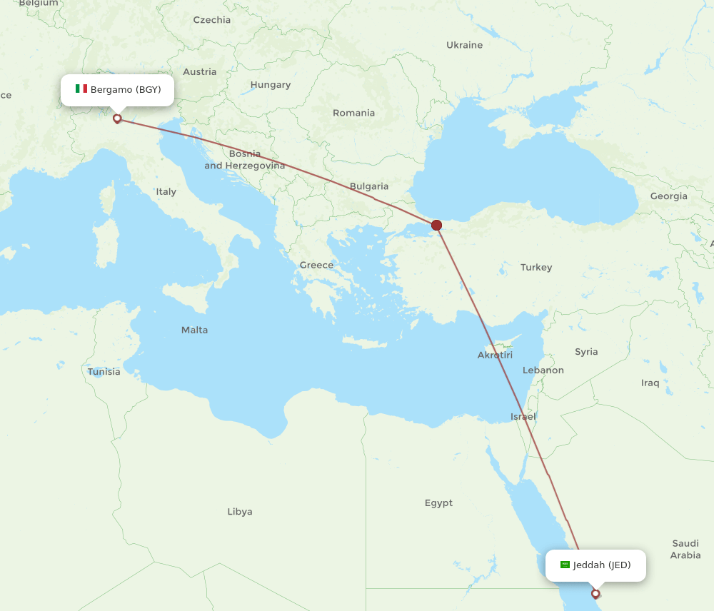 JED-BGY flight routes