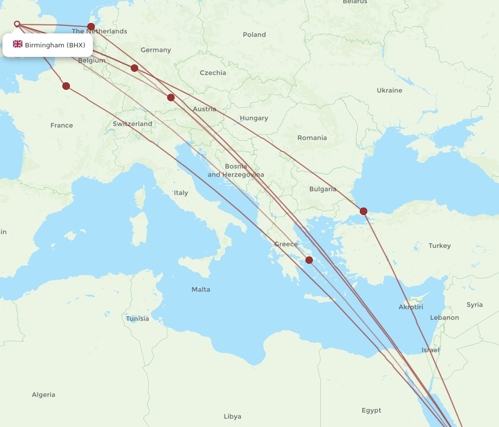 JED-BHX flight routes