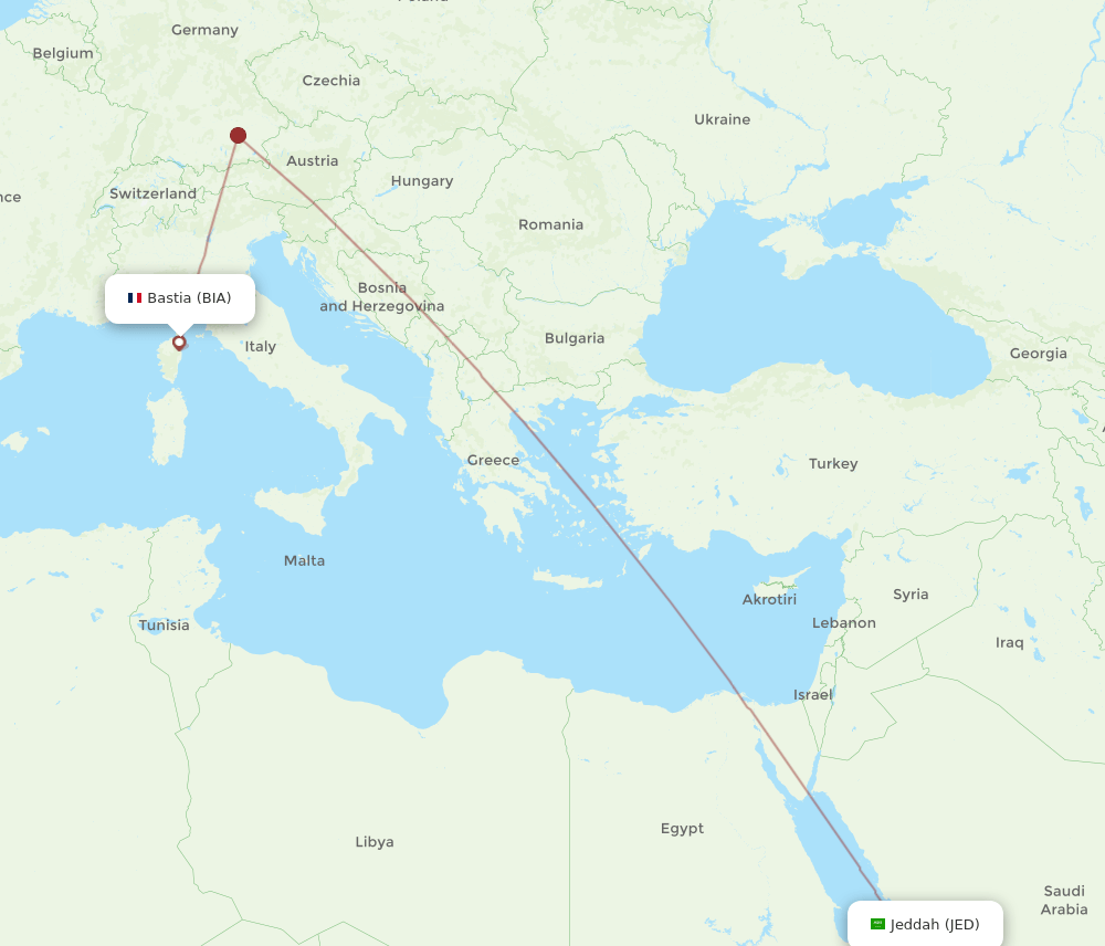 JED-BIA flight routes