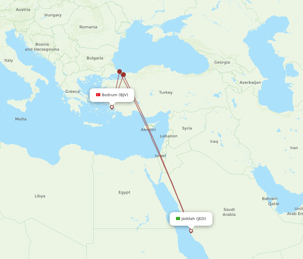 JED-BJV flight routes