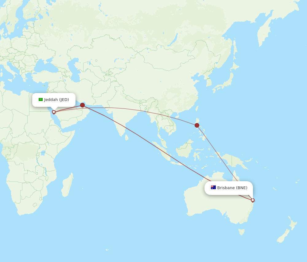 JED-BNE flight routes