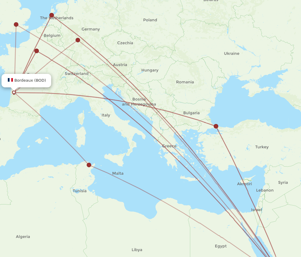 JED-BOD flight routes