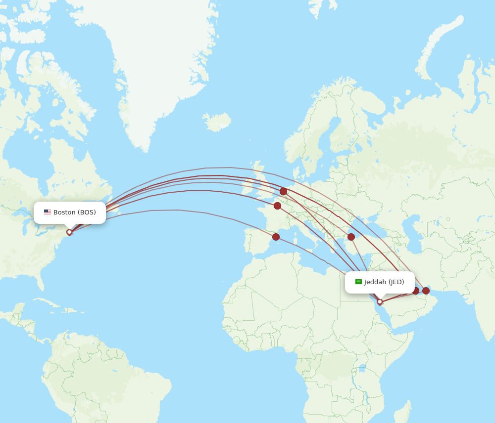 JED-BOS flight routes