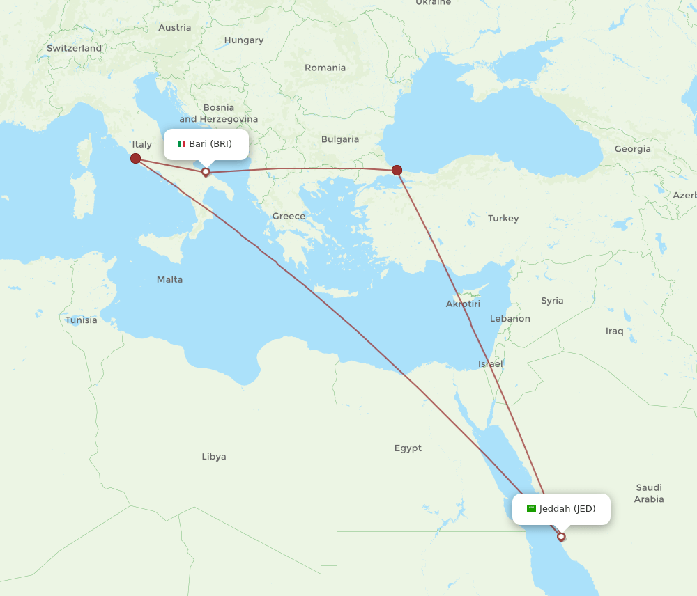 JED-BRI flight routes