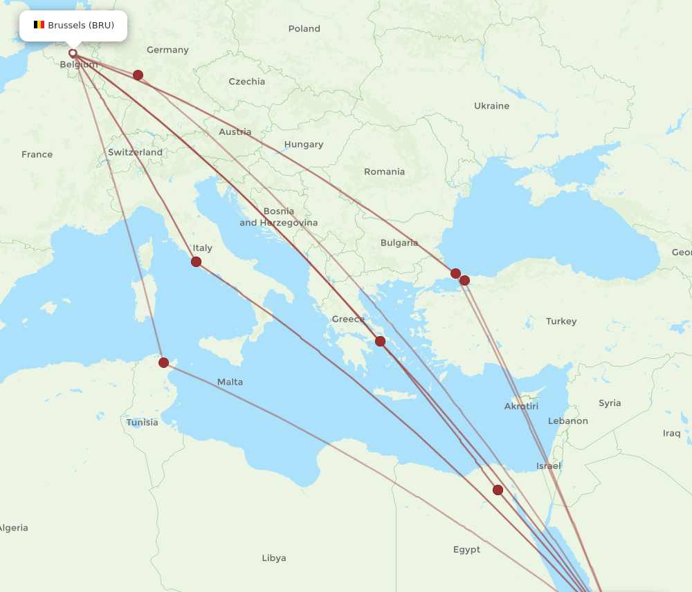 JED-BRU flight routes