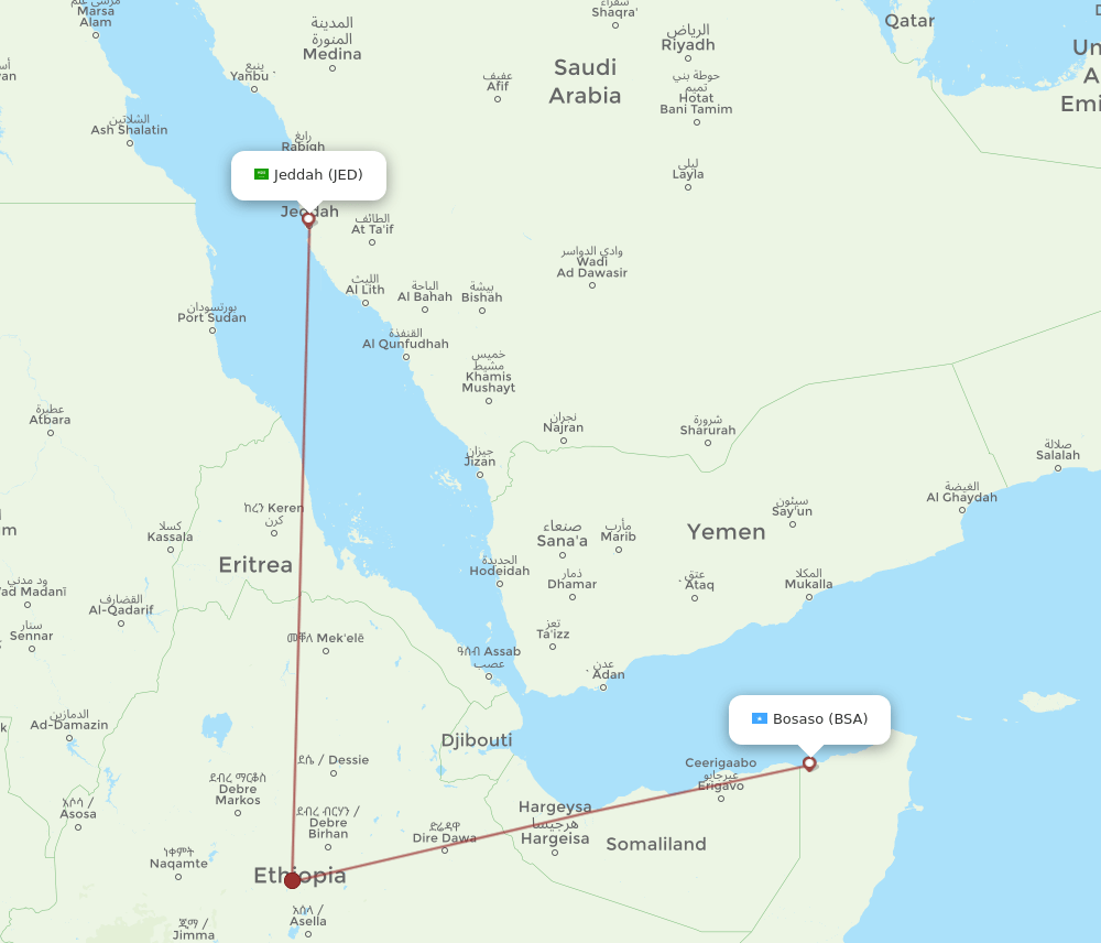 JED-BSA flight routes