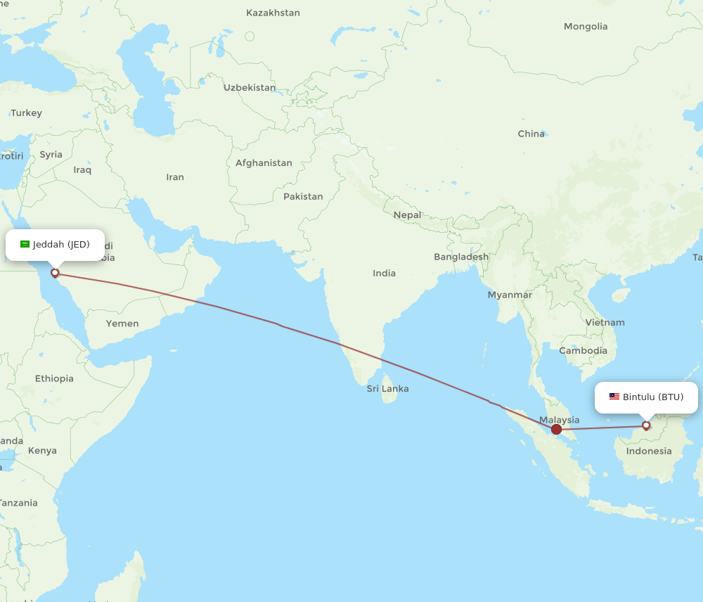 JED to BTU flights and routes map