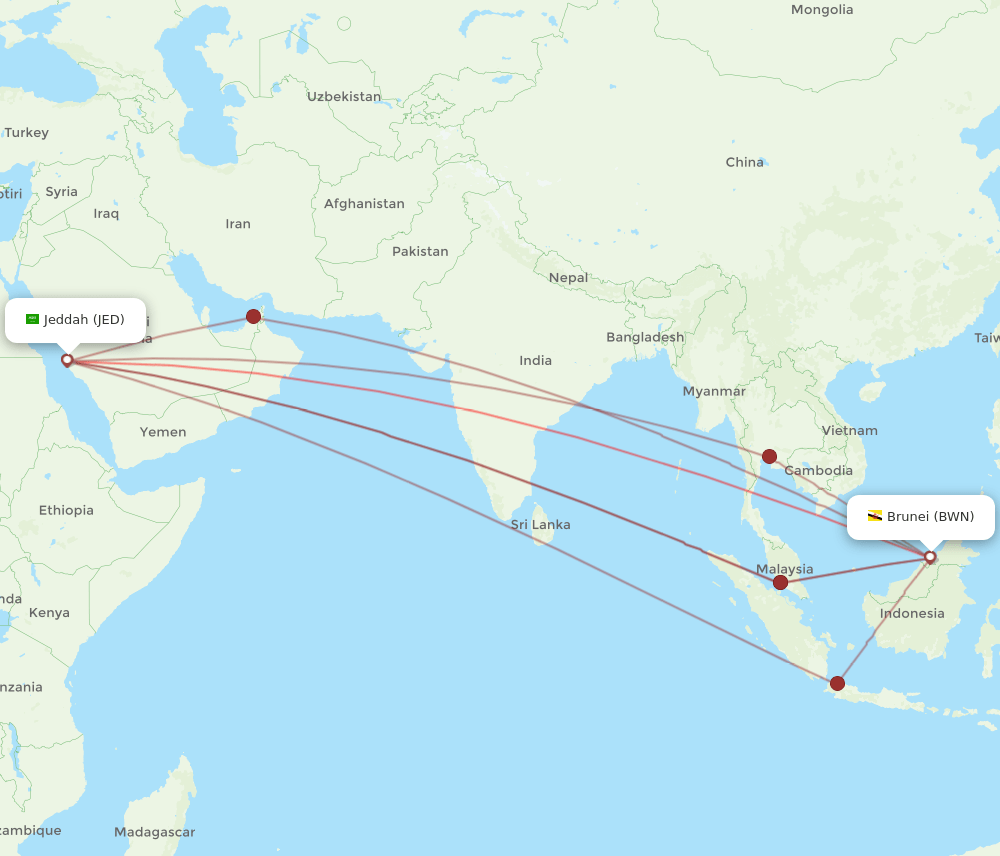 JED-BWN flight routes