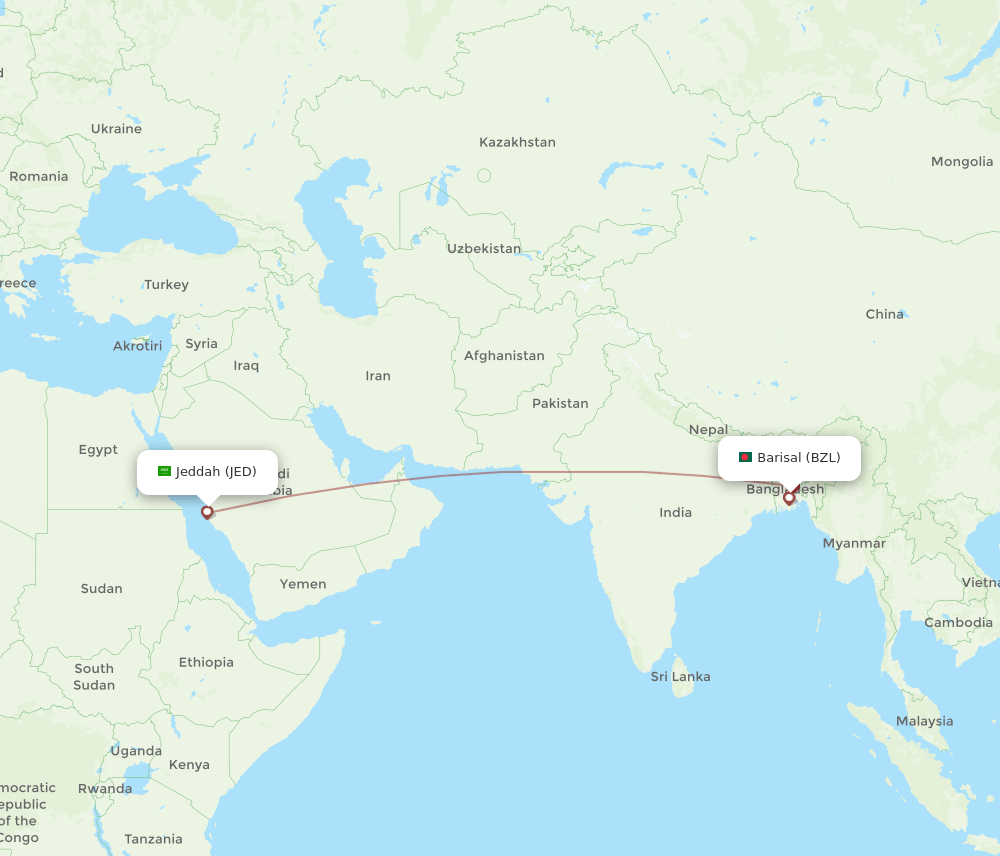 JED-BZL flight routes