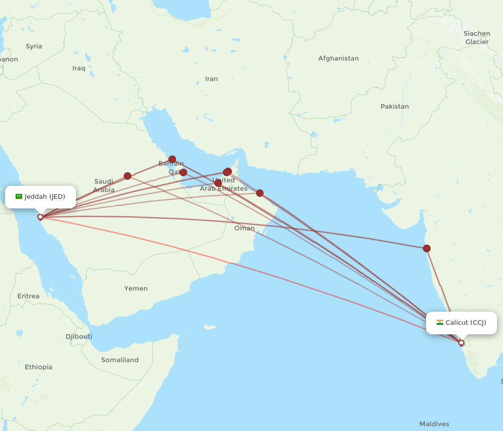 JED-CCJ flight routes