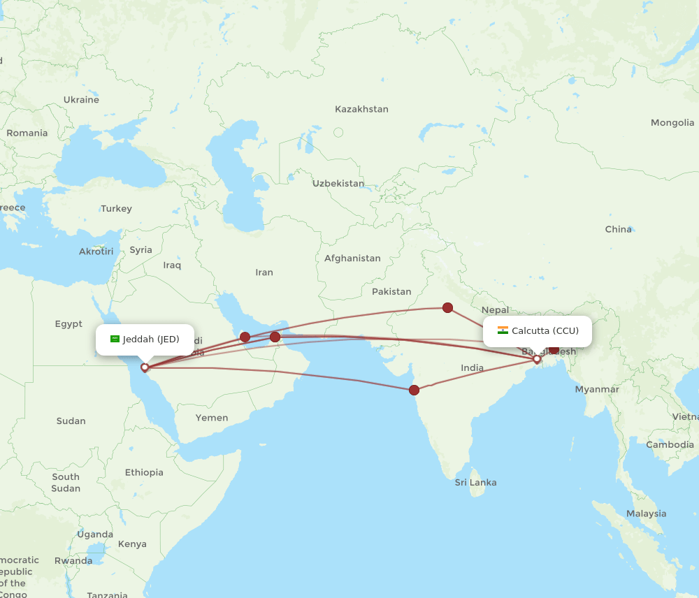 JED-CCU flight routes