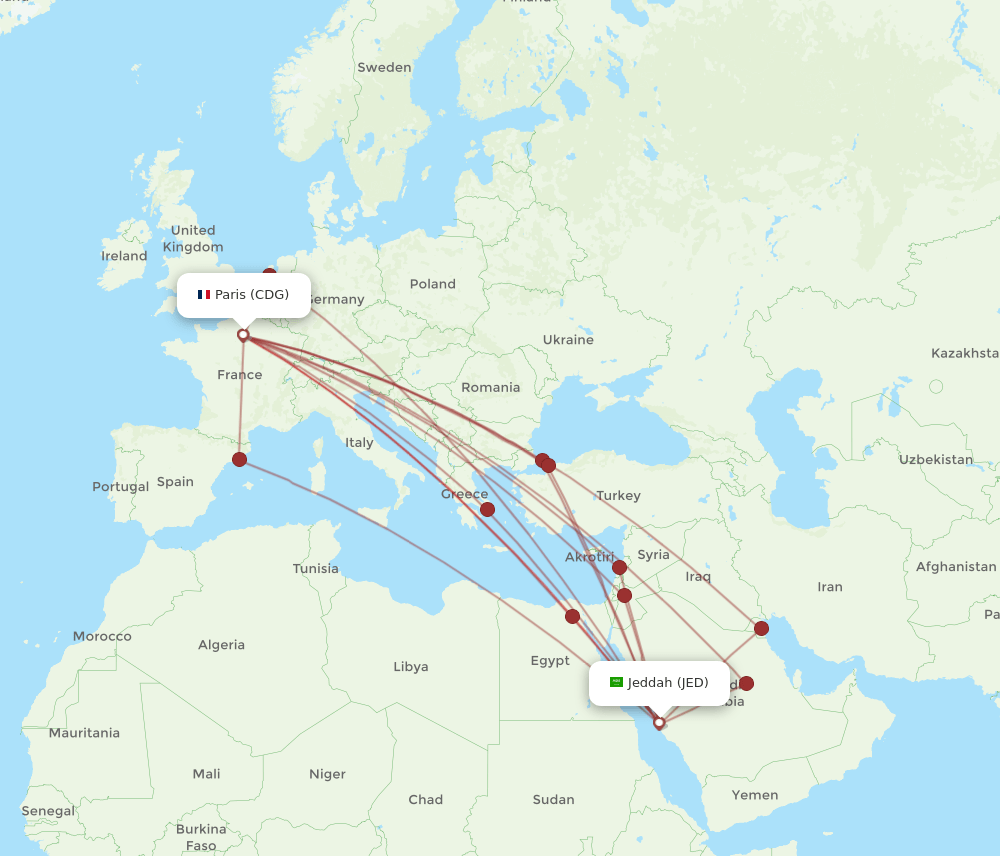 JED-CDG flight routes