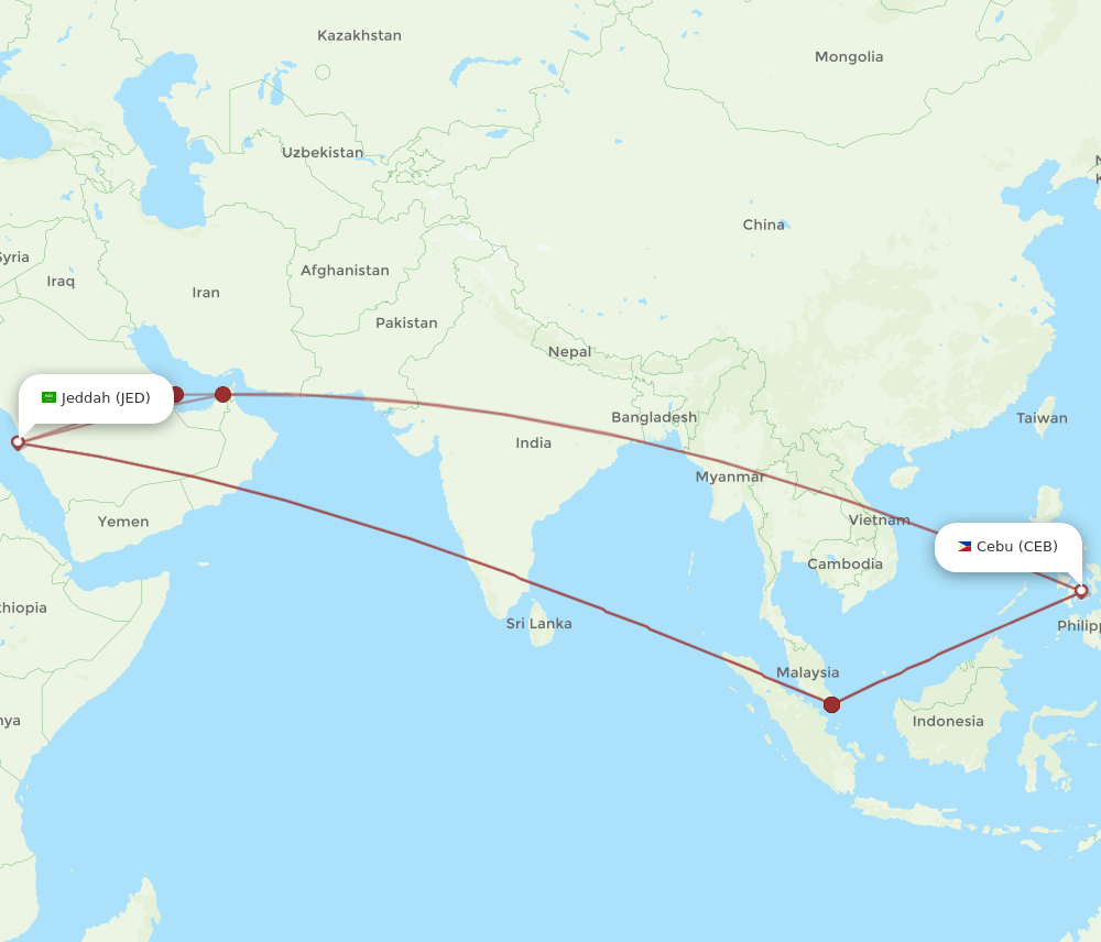 JED-CEB flight routes