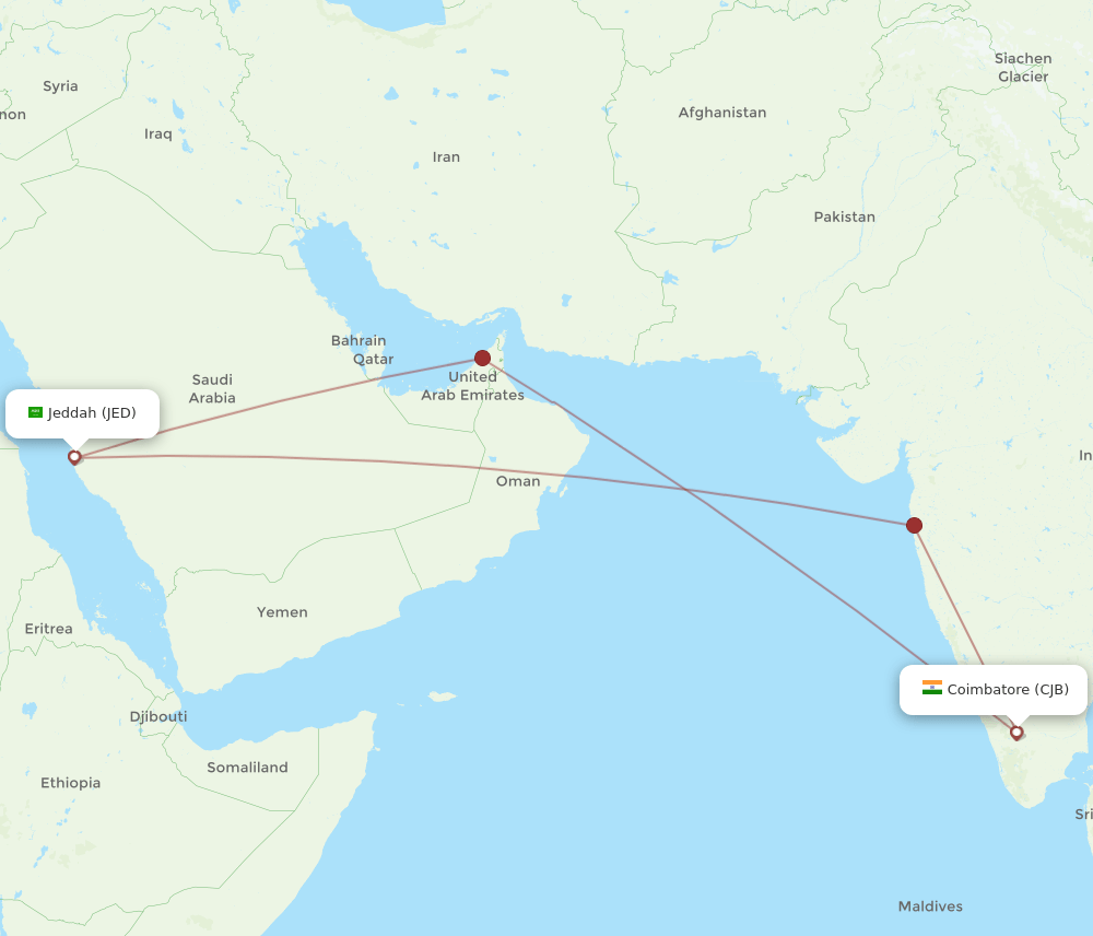 JED-CJB flight routes