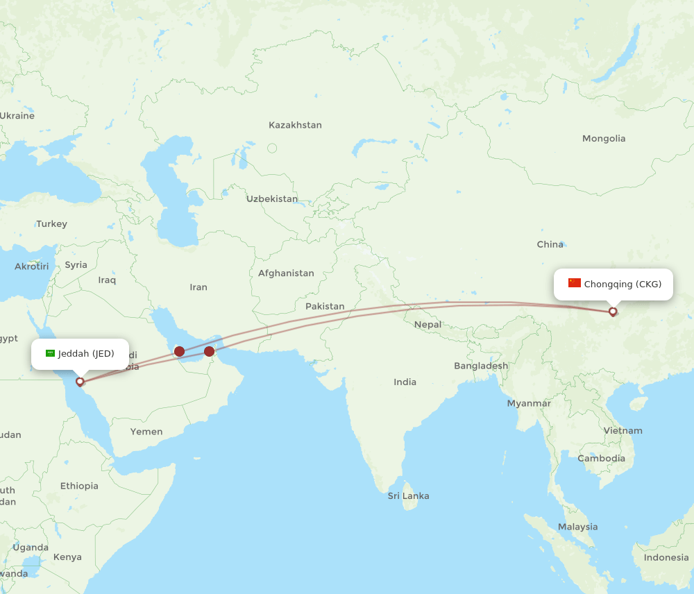 JED-CKG flight routes