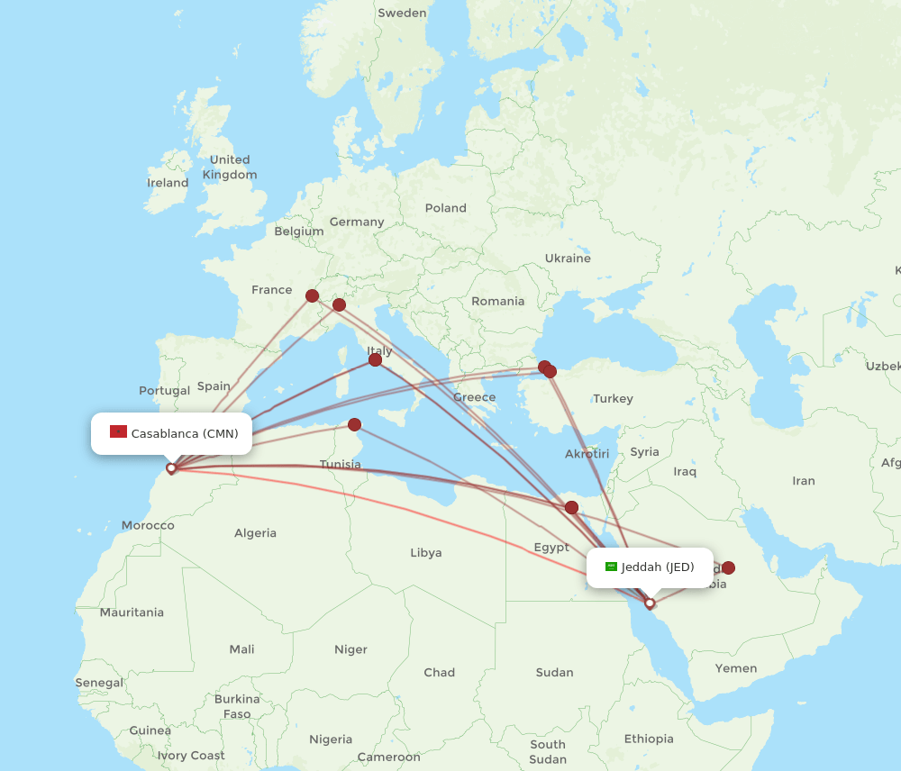 JED-CMN flight routes