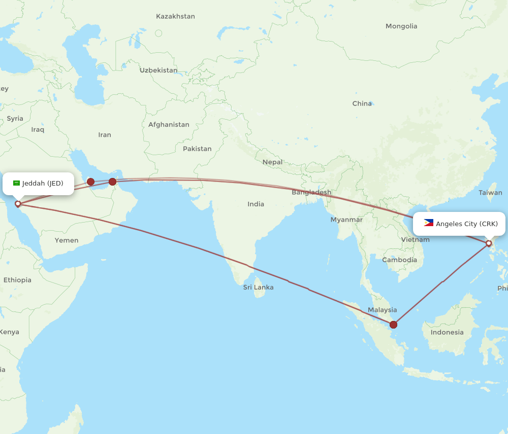 JED to CRK flights and routes map