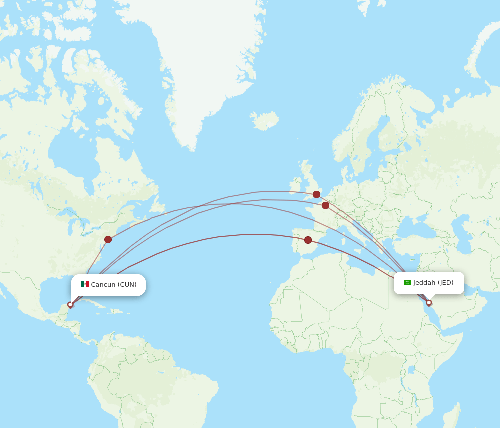 JED-CUN flight routes