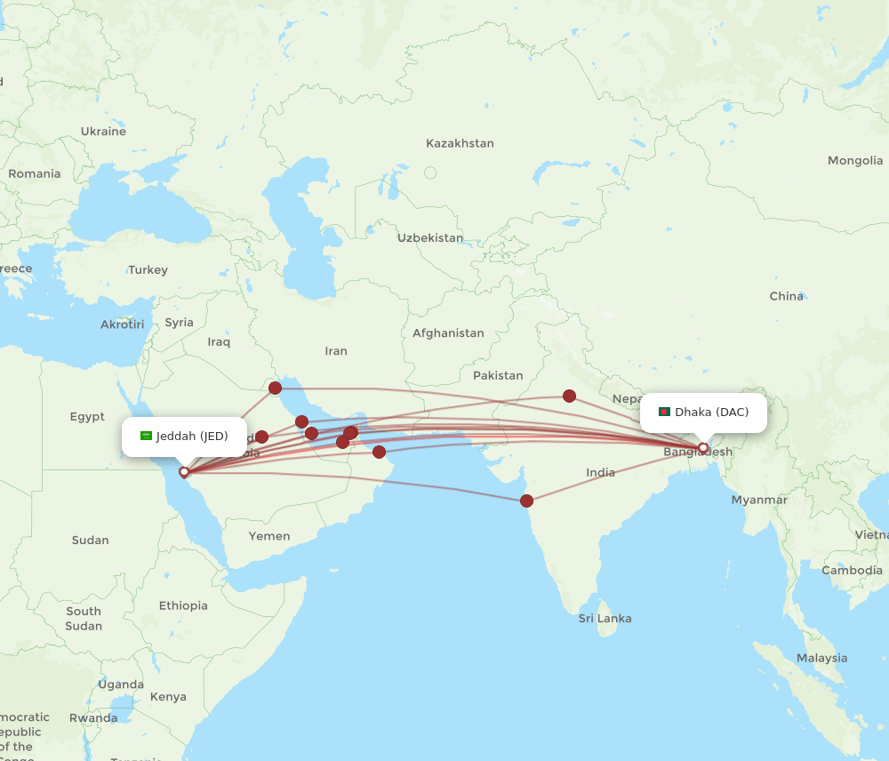 JED-DAC flight routes