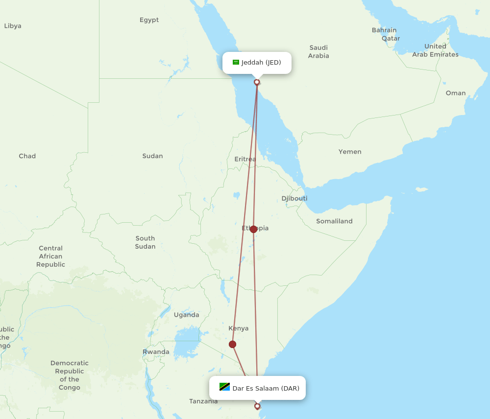 JED-DAR flight routes