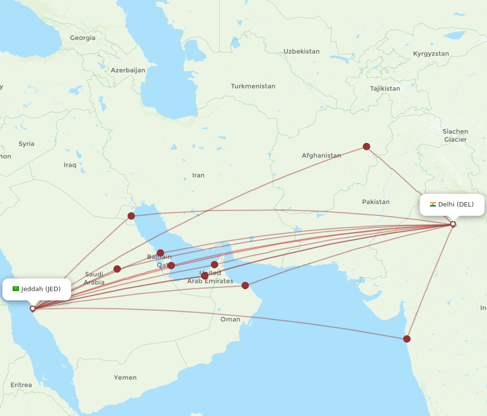 JED-DEL flight routes