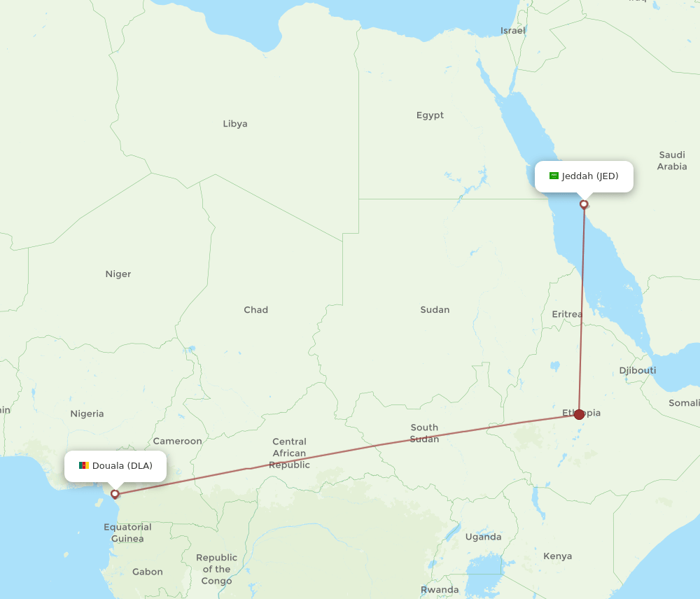 JED-DLA flight routes