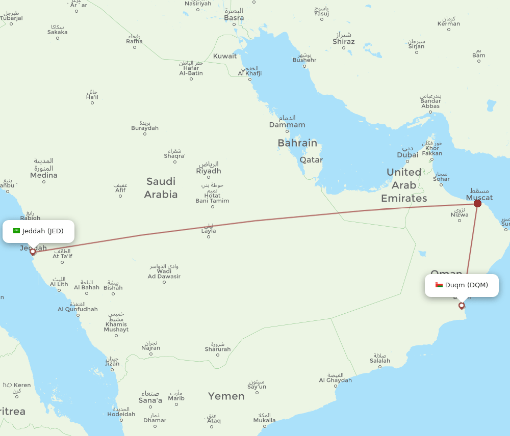 JED to DQM flights and routes map