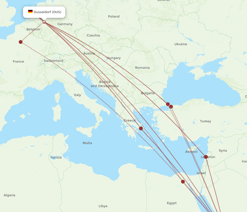 JED to DUS flights and routes map