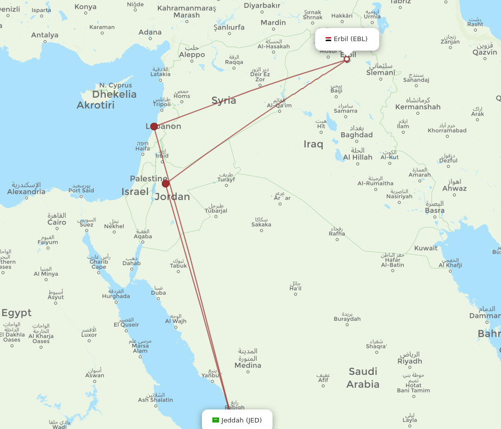 JED-EBL flight routes