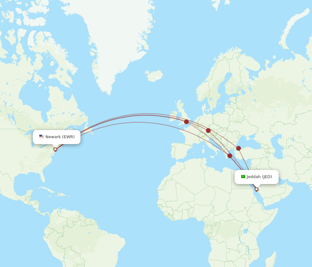 JED-EWR flight routes