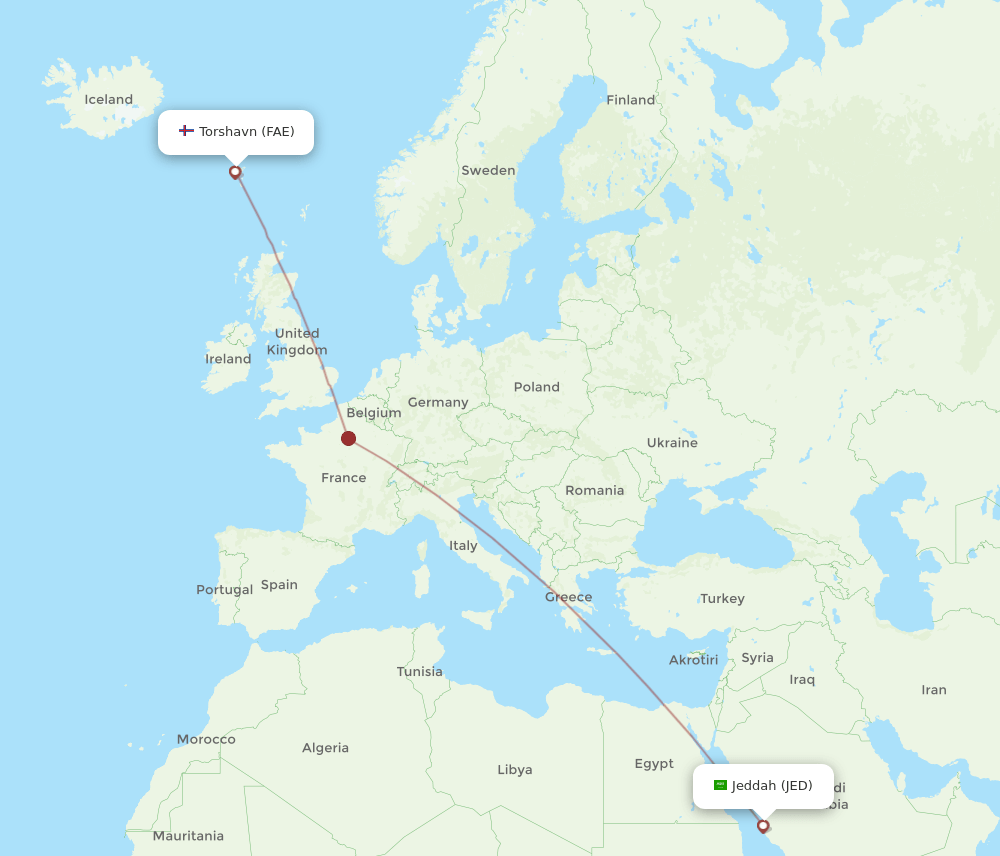 JED-FAE flight routes