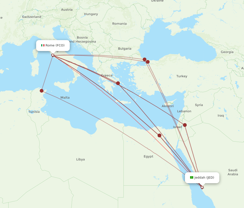 JED-FCO flight routes