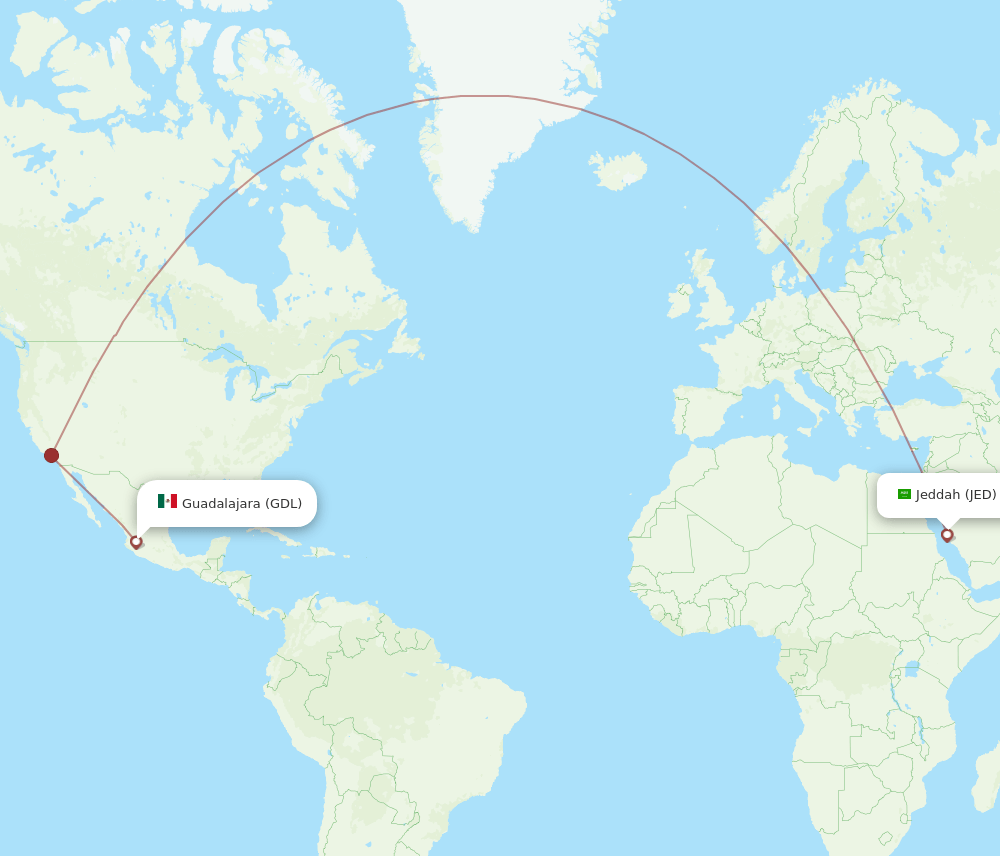 JED-GDL flight routes