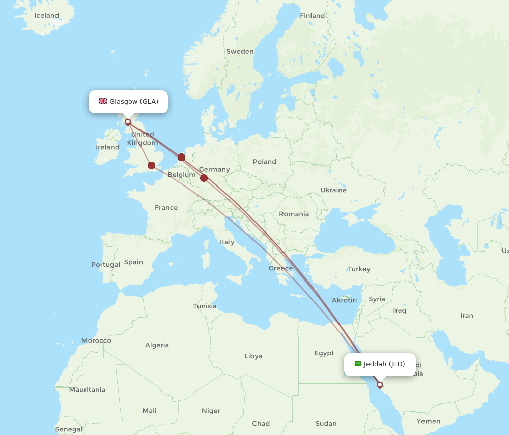 JED-GLA flight routes