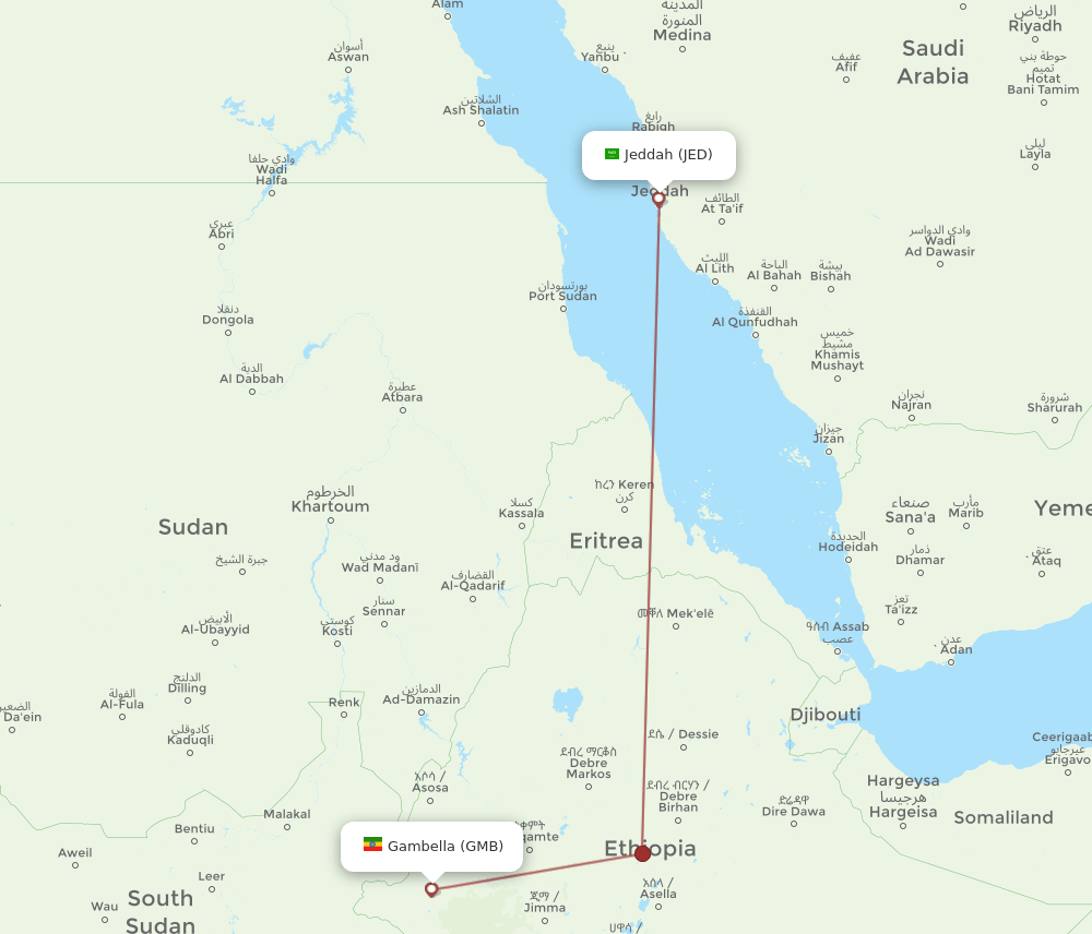 JED to GMB flights and routes map