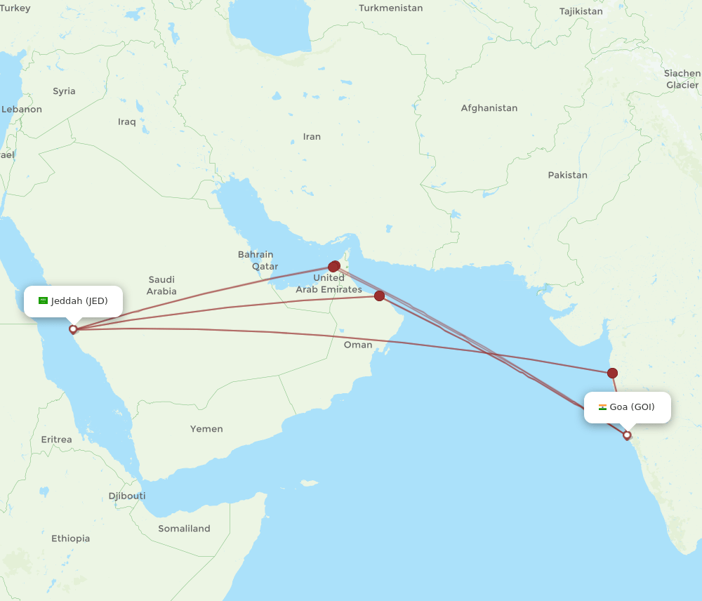 JED-GOI flight routes
