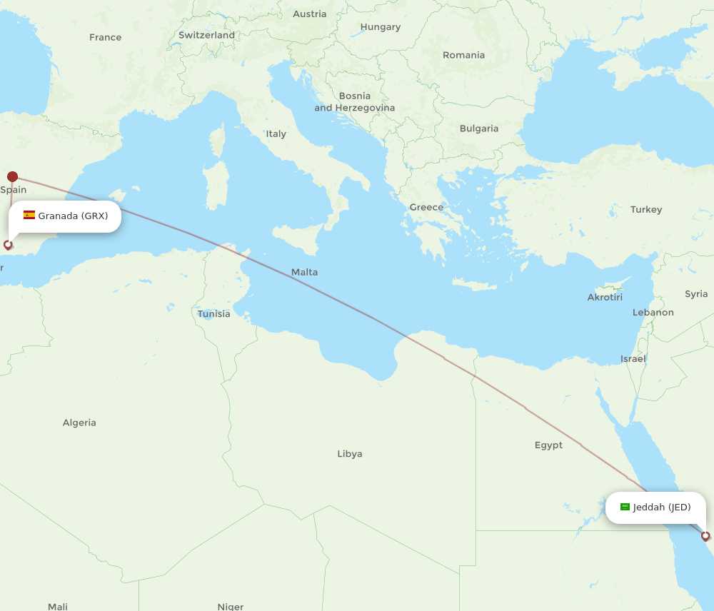 JED-GRX flight routes