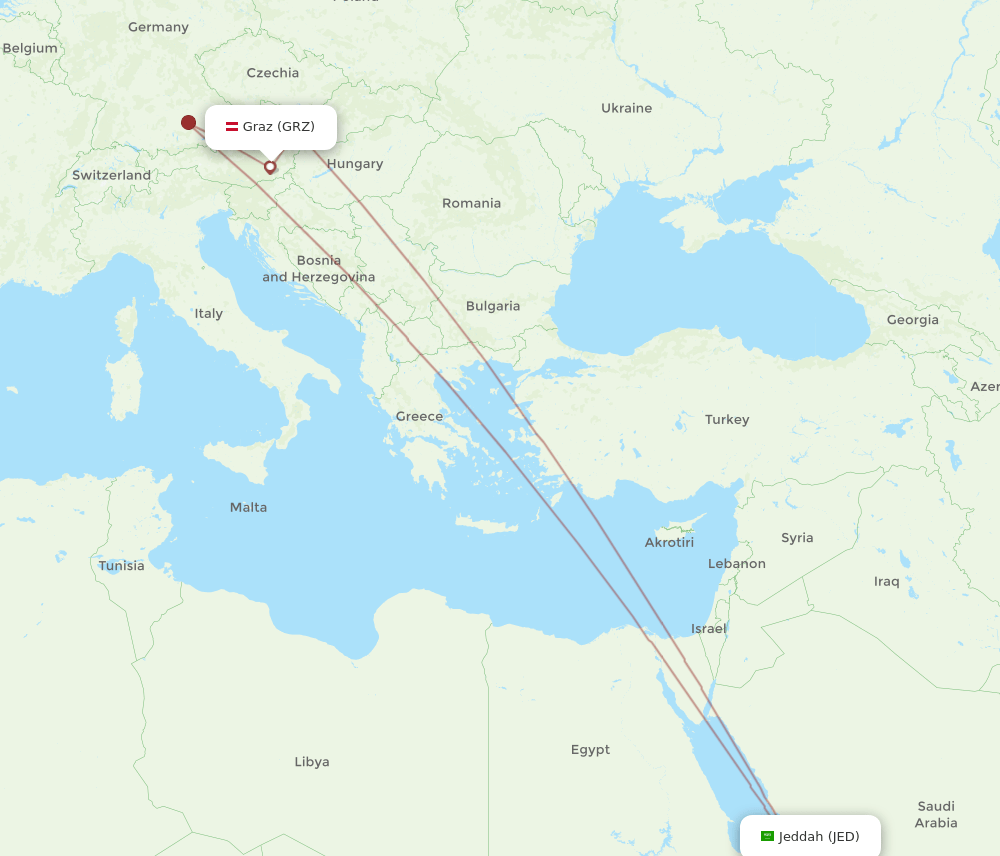 JED-GRZ flight routes