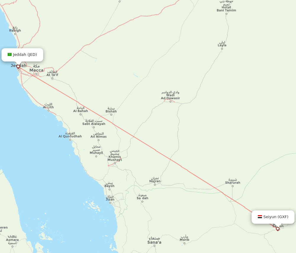 JED to GXF flights and routes map