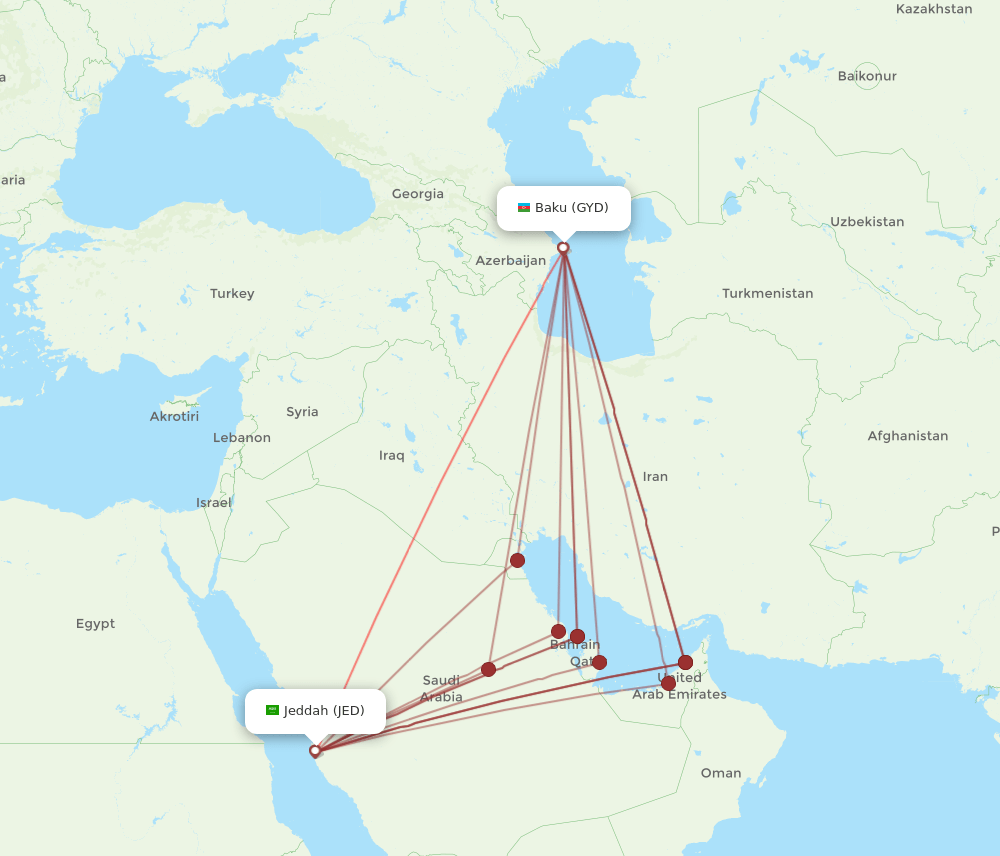 JED-GYD flight routes