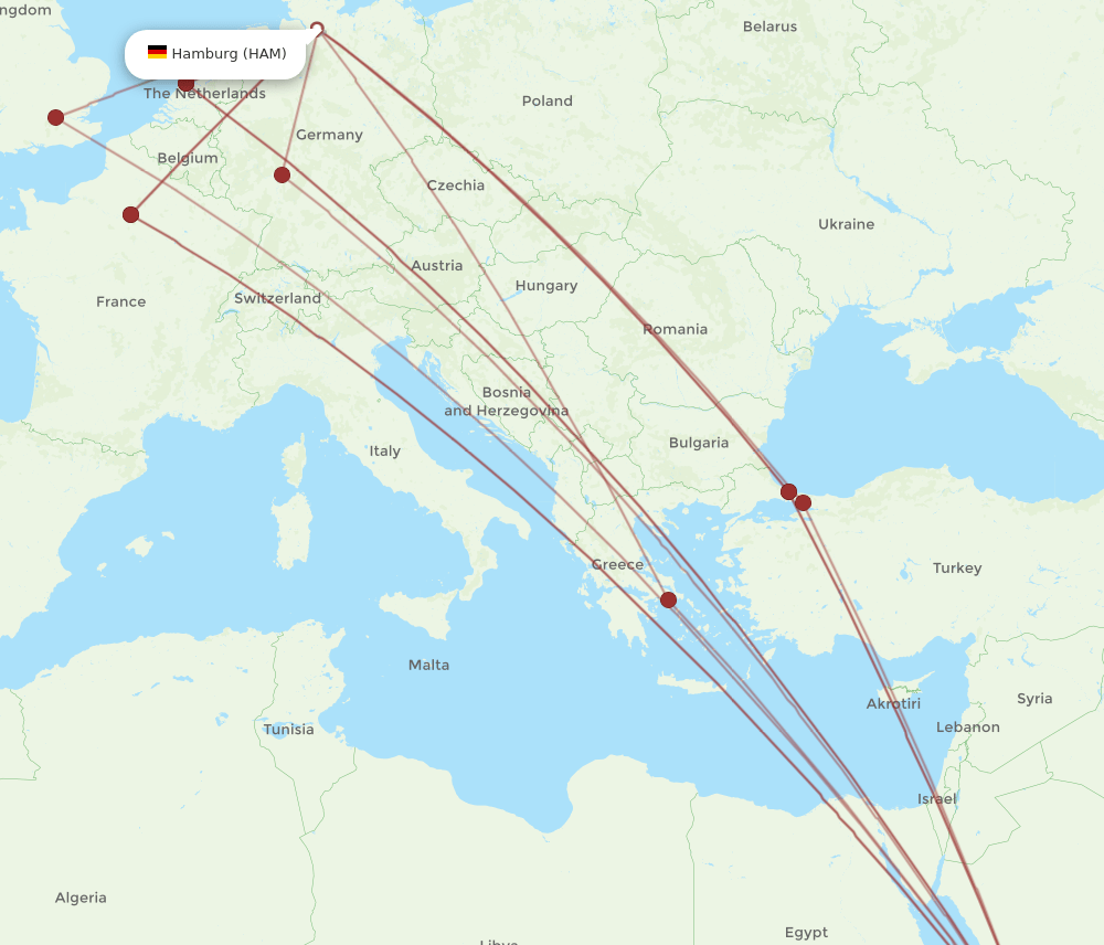 JED to HAM flights and routes map