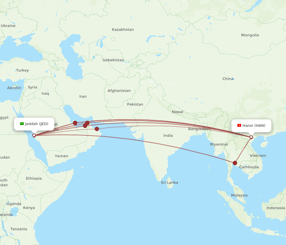 JED-HAN flight routes