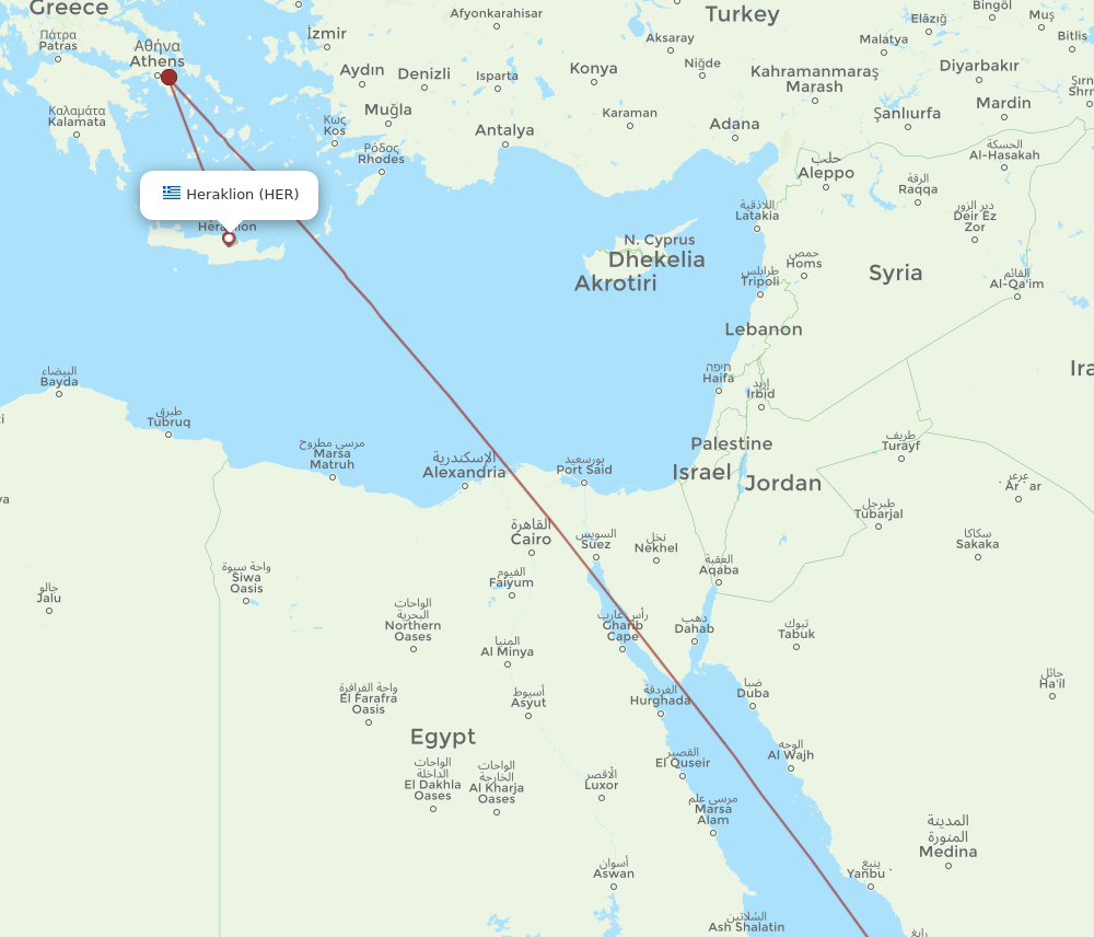 JED to HER flights and routes map