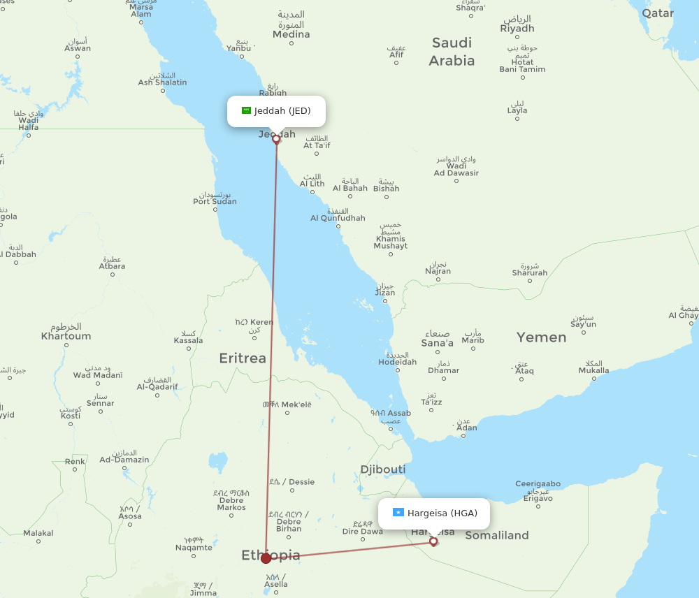 JED to HGA flights and routes map