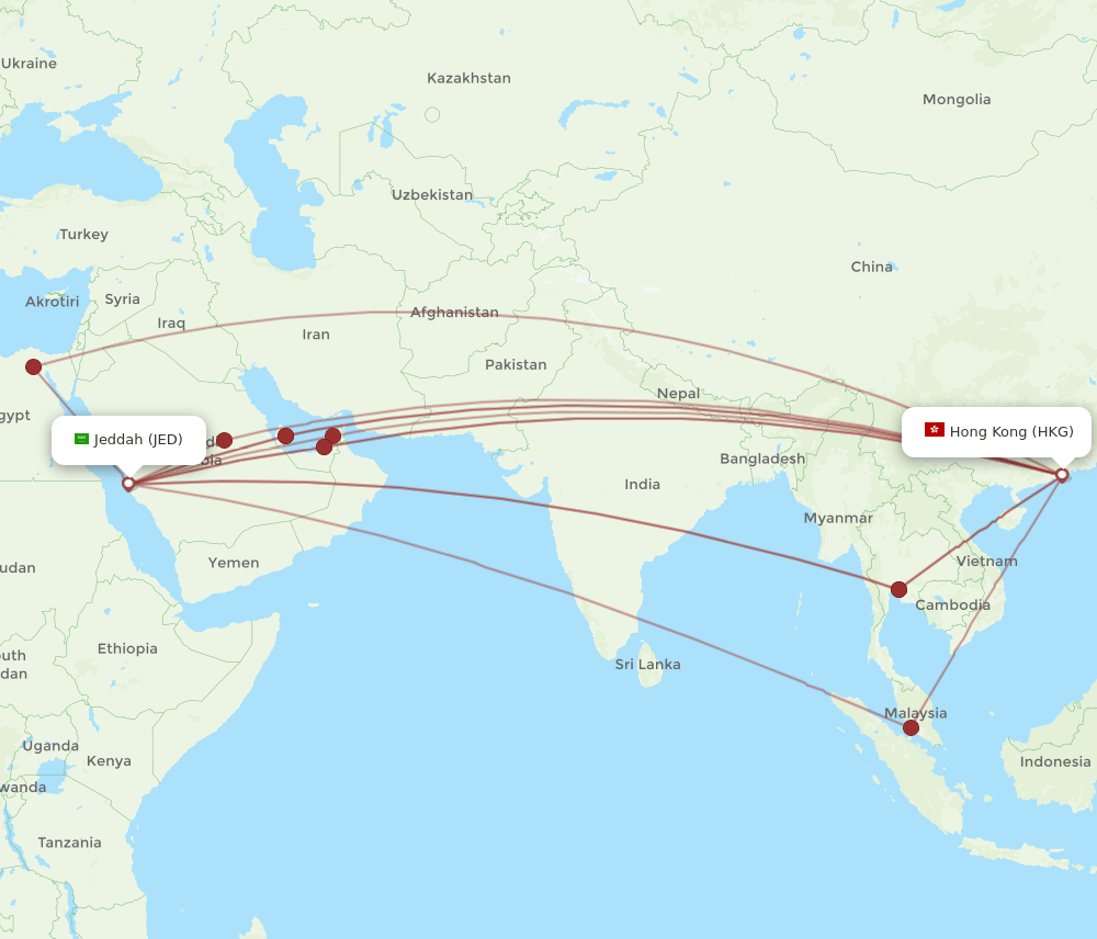 JED-HKG flight routes